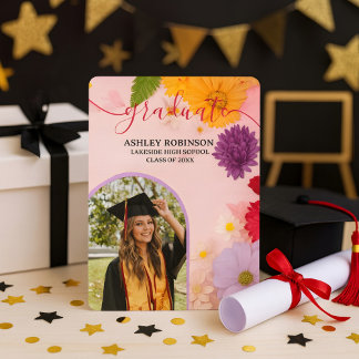 Personalisierte Orange Nature Floral Abschlussfeie Einladung