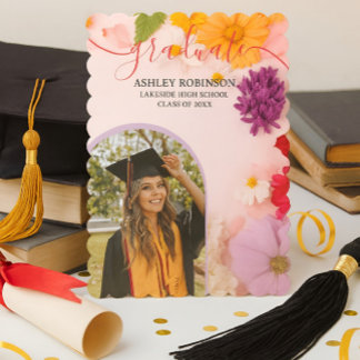 Personalisierte Orange Nature Florale Abschlussfei Einladung
