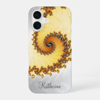 Personalisierte Orange Spiralfraktal iPhone 16 Hülle