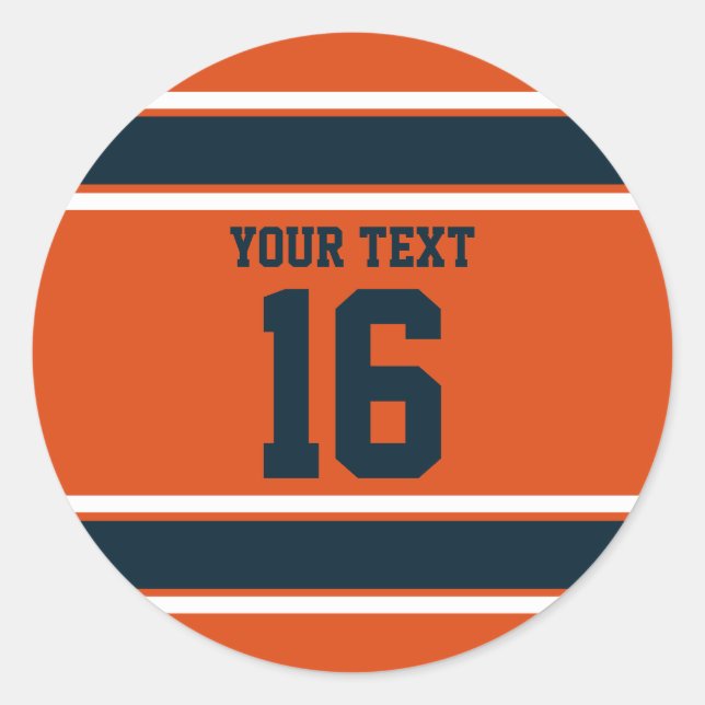 Personalisierte Orange- und Dunkelblaue Sportstrei Runder Aufkleber (Vorderseite)