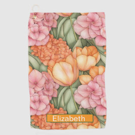 Personalisierte orange und rosa Tulpenblüten Golfhandtuch