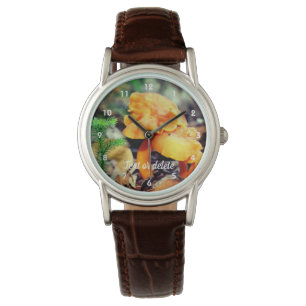 Personalisierte Orange Wild Mushrooms Armbanduhr