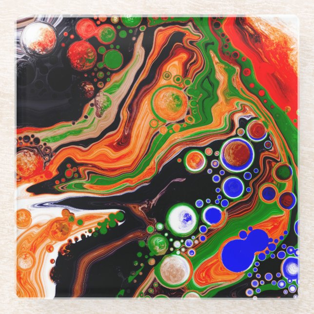 Personalisierte Orangen-, Blau-, Grün-, Schwarz-We Glasuntersetzer (Vorderseite)