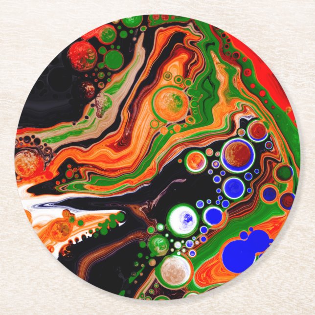 Personalisierte Orangen-, Blau-, Grün-, Schwarz-We Runder Pappuntersetzer (Vorderseite)