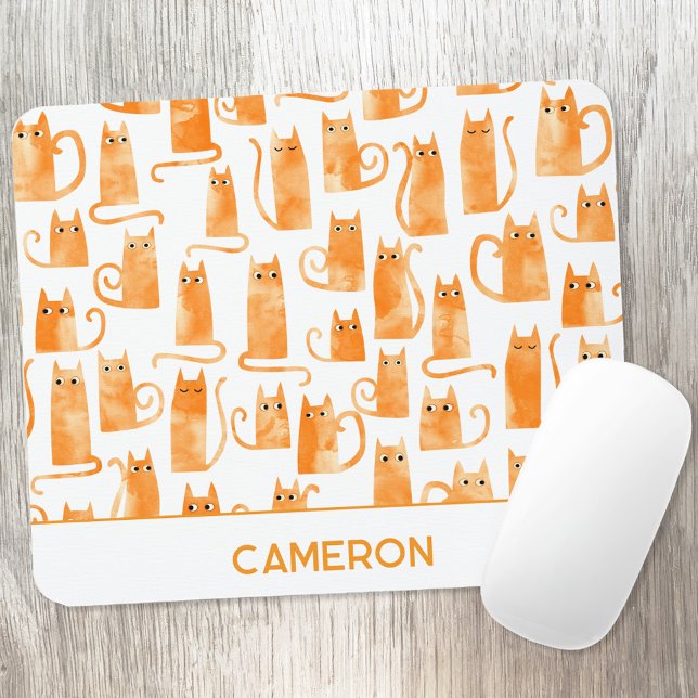 Personalisierte Orangenkatze Mousepad (Personalized custom name watercolor orange ginger cat mouse mat)