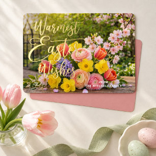 Personalisierte Oster-Blumen-Foto Gold Folien Feiertagskarte