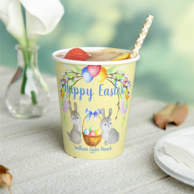 Personalisierte Ostereier, Bunne, gelbe Blume Pappbecher (In Situ)