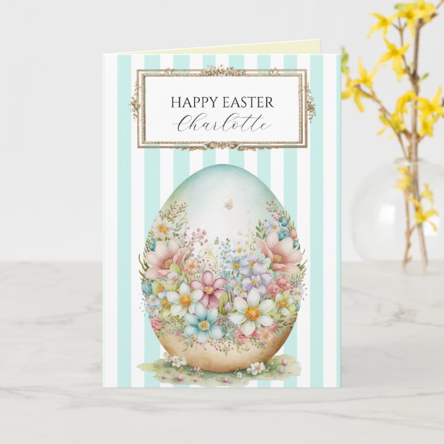 Personalisierte Ostereierkarte gestreift Karte (Gelbe Blume)