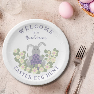 Personalisierte Ostereiersuche Hase Frühlingsblume Pappteller