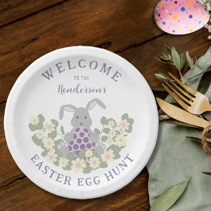 Personalisierte Ostereiersuche Süßer Hase Floral Pappteller