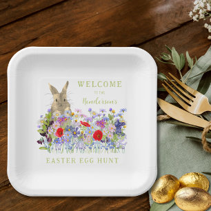 Personalisierte Ostereiersuche Süßer Hase Wildblum Pappteller