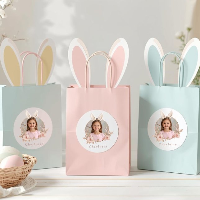 Personalisierte Osterhasen-Foto-Aufkleber für Kind Runder Aufkleber (Von Creator hochgeladen)