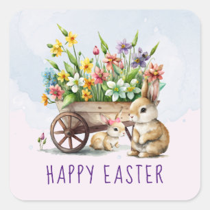 Personalisierte Ostern mit süßen Hasen Quadratischer Aufkleber