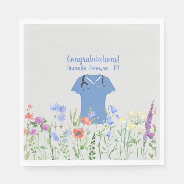 Personalisierte PA Arzt Assistenzärztin Blue Scrub Serviette (Vorderseite)