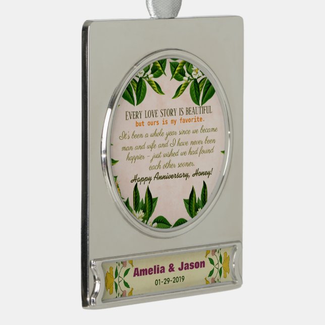 Personalisierte Paare 1. Hochzeitstag Banner-Ornament Silber (Rechts)