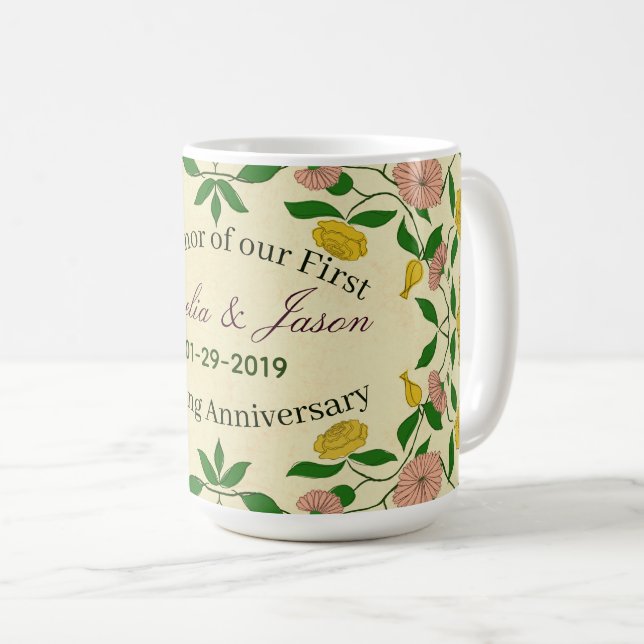 Personalisierte Paare 1. Hochzeitstag Kaffeetasse (VorderseiteRechts)