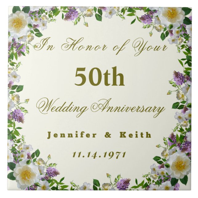 Personalisierte Paare 50. Hochzeitstag Fliese (Vorderseite)