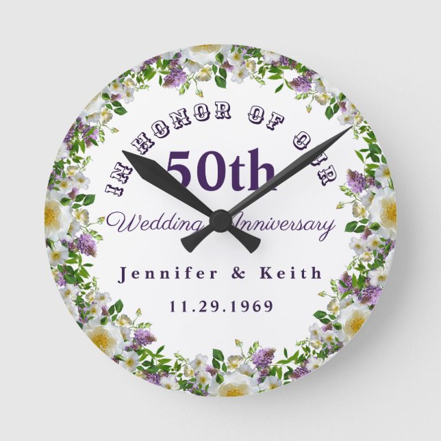 Personalisierte Paare 50. Hochzeitstag Runde Wanduhr (Vorderseite)