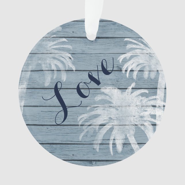 Personalisierte Paare Beach Palmen auf Holz LIEBE Ornament (Vorderseite)