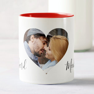 Personalisierte Paare Foto Name Valentinstag Zweifarbige Tasse