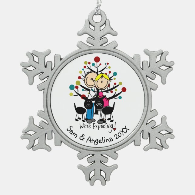 Personalisierte Paare, Junge, Schneeflocken Zinn-Ornament (Vorderseite)