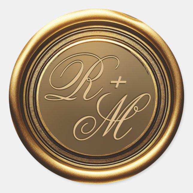 Personalisierte Paare Monogram Gold Wax Runder Aufkleber (Vorderseite)