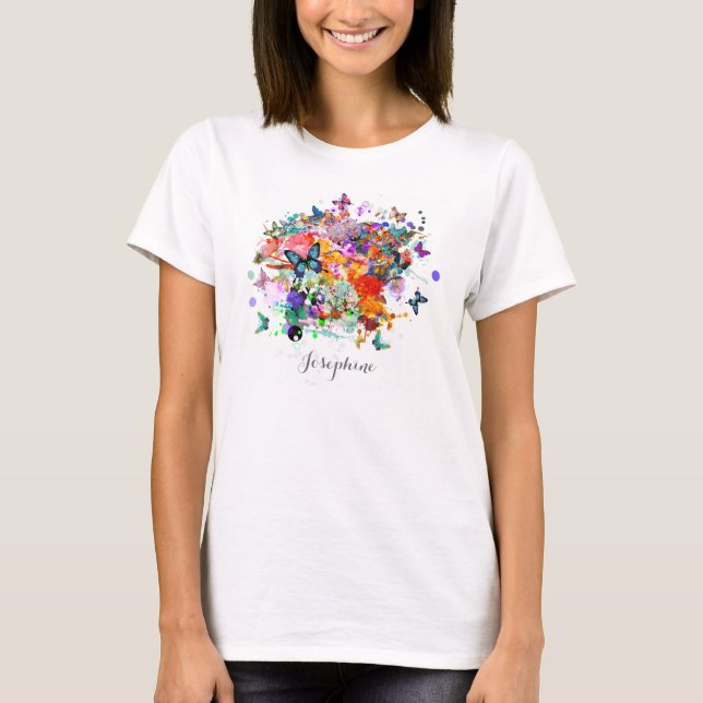Personalisierte Paint splash Butterfliegen Pop Art T-Shirt (Vorderseite)