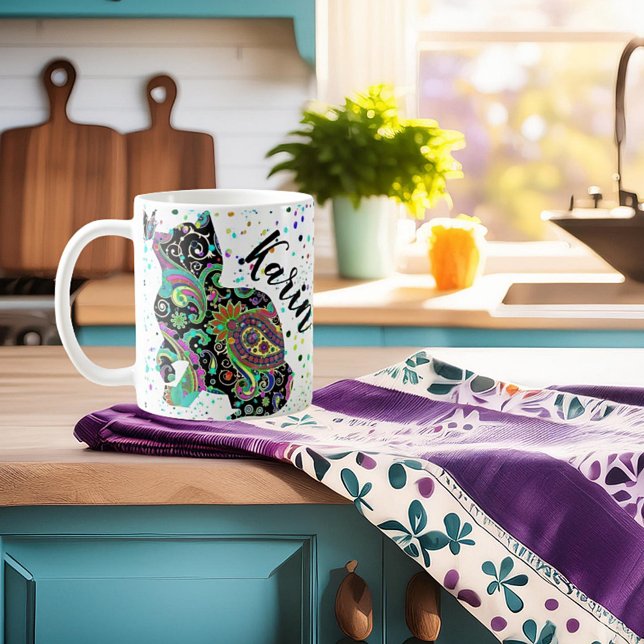 Personalisierte Paisley-Katze und Schmetterling Ka Kaffeetasse (Von Creator hochgeladen)