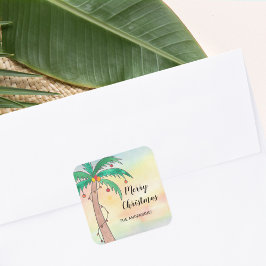 Personalisierte Palme Tree Frohe Weihnachten Quadratischer Aufkleber