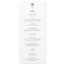 Personalisierte Palmenstrand-Hochzeitsmenü Elegant