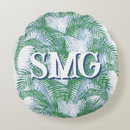 Personalisierte Palmwedel in Schiefer und Grün Rundes Kissen