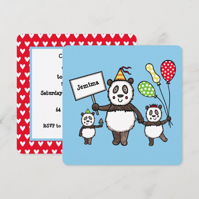 Personalisierte Panda Party Kid's Geburtstagseinla (Vorne/Hinten)