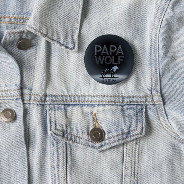 Personalisierte Papa-Wolf-Natur-Silhouette Button (Beispiel)