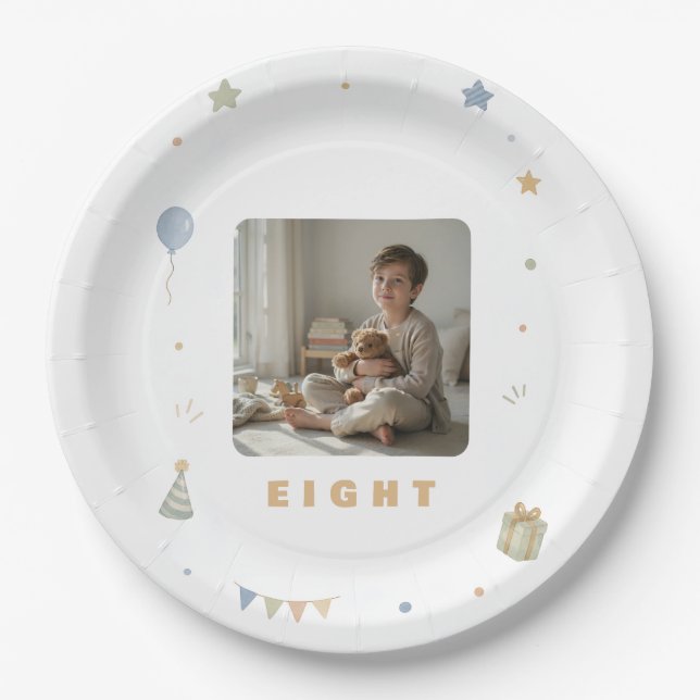 Personalisierte Papier-Teller zum 8. Geburtstag mi Pappteller (Vorderseite)