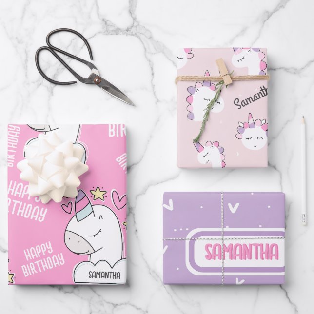Personalisierte Papierfolien für Girl Unicorn Geschenkpapier Set (Vorderseite)