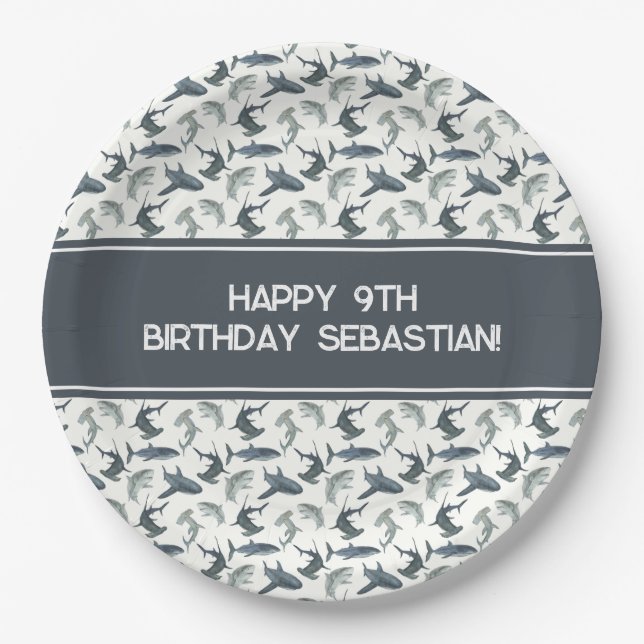Personalisierte Papierplatte | Aquarellhaie Pappteller (Vorderseite)
