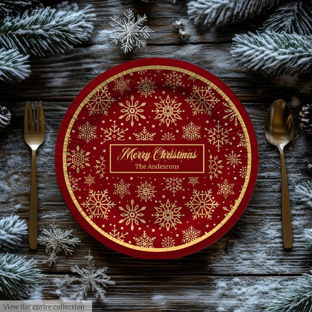 Personalisierte Pappteller Rot Gold Luxus Weihnach (Personalized Paper Plates Red Gold Luxe Christmas Style)