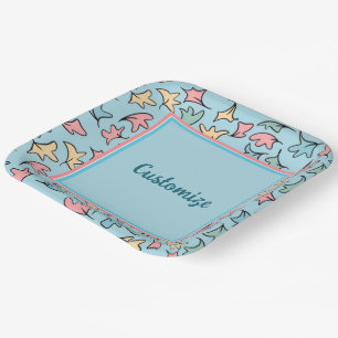 Personalisierte Pastel-Blätter Blau Pappteller
