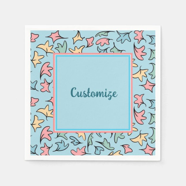 Personalisierte Pastel-Blätter Blau Serviette (Vorderseite)