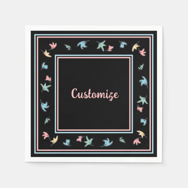 Personalisierte Pastel-Blätter Schwarz Serviette (Vorderseite)