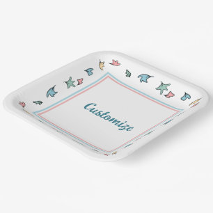 Personalisierte Pastel-Blätter weiß Pappteller