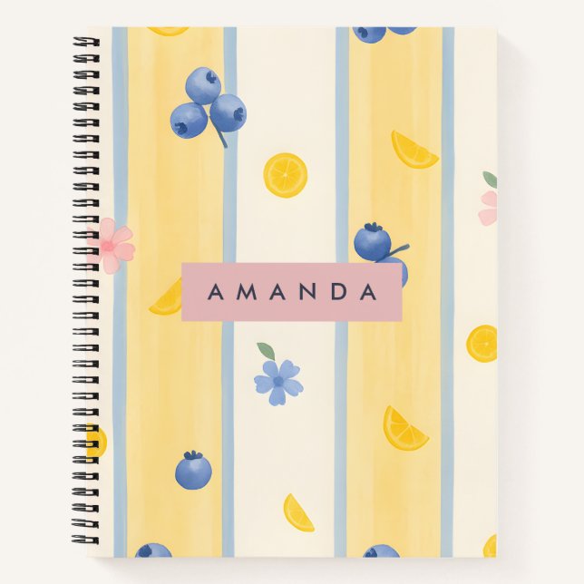 Personalisierte Pastel Blueberry & Lemon Muster Notizbuch (Vorderseite)