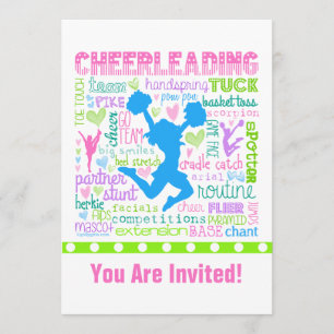 Personalisierte Pastel Cheerleading Words Typograf Einladung