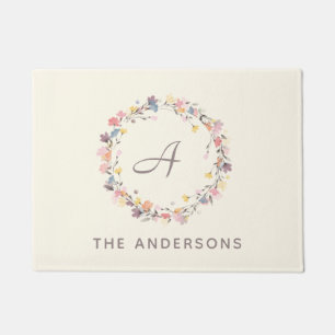 Personalisierte Pastel Floral Wreath Monogram Fußmatte
