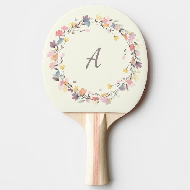 Personalisierte Pastel Floral Wreath Monogram Tischtennis Schläger (Vorderseite)
