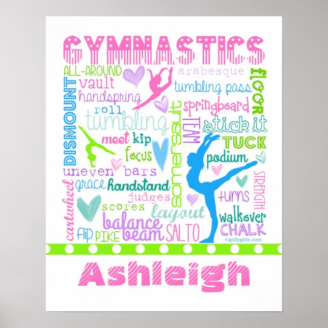 Personalisierte Pastel Gymnastik Worte Typografie Poster (Vorne)