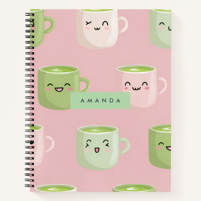 Personalisierte Pastel Kawaii Matcha Teemuster Notizbuch (Vorderseite)