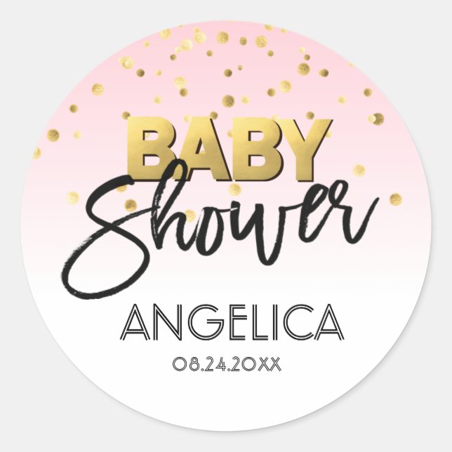 Personalisierte Pastel Pink Gold Baby Duschmarken Runder Aufkleber (Vorderseite)