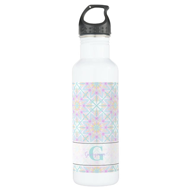 Personalisierte Pastel Rainbow Floral Mandala gete Edelstahlflasche (Vorderseite)