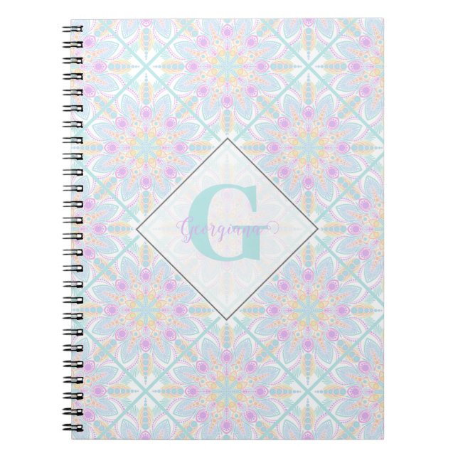 Personalisierte Pastel Rainbow Floral Mandala gete Notizblock (Vorderseite)